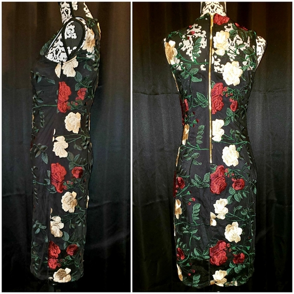 Calvin Klein Floral Embroidered Mesh Dress Sz 6 - Picture 2 of 6